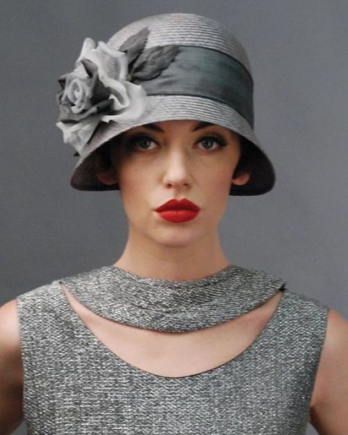 “Minnie” parasisal cloche hat in gunmetal by Louise Green