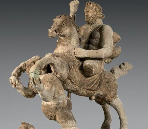 pipouch:Jupiter, in this monumental sculpture  on horseback, slaying an Anguiped – a Half-Man - Half