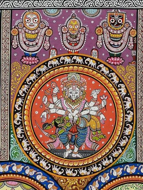 Narasimha and Jagannatha, Baladeva and Subhadra, pata painting from Odisha