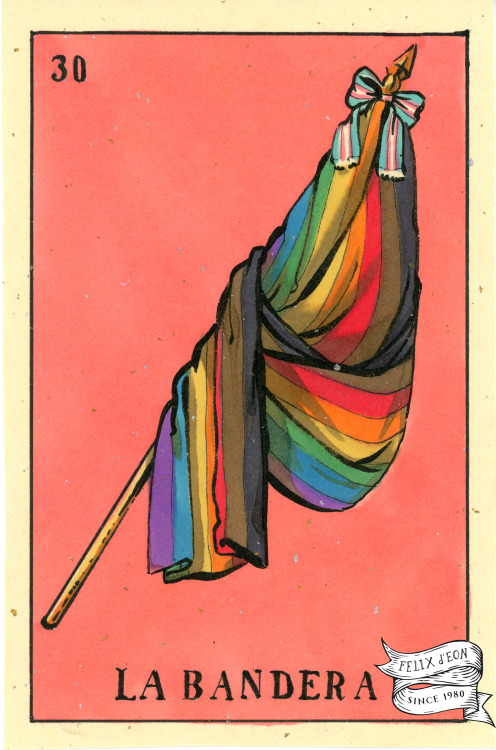 I decided to repaint the “La Bandera” card from my queer version of the traditional Mexi