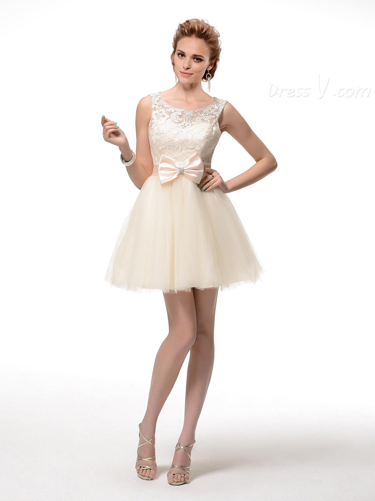 dressvbridal:  Beauteous A-Line Scoop Bowknot Lace Short/Mini Homecoming Dress -