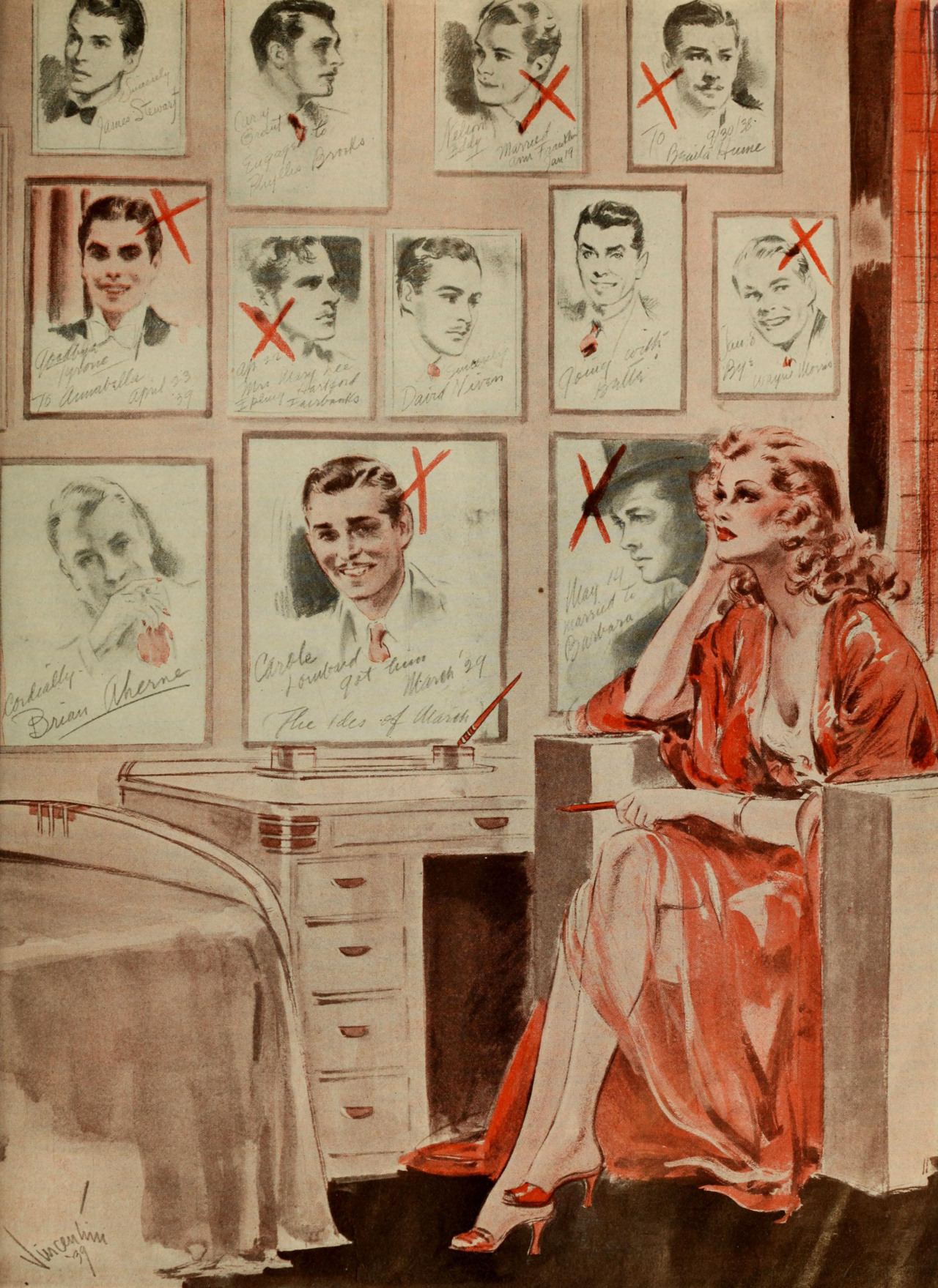  This 1939 sketch by Vincentini entitled “Going, Going…” depicts a voluptuous
