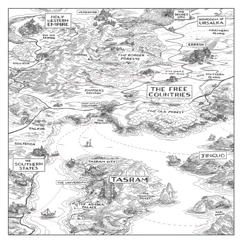 WIP map of the world my comic is set in. I haven’t tried to do a proper map for it for ages, so this