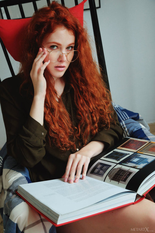 Adel Reading Without Panties On#redhair #eyeglasses #hot #undies #panties #bra #nude #hegreart #amateur