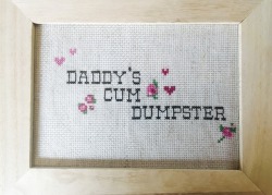 submissivefeminist: purrr-maid:  kinkyfemmequeer:  Finished and framed! I’m so proud 😍❤️  Amazing! I love kinky cross stitch 💕  Same! Looks awesome! 