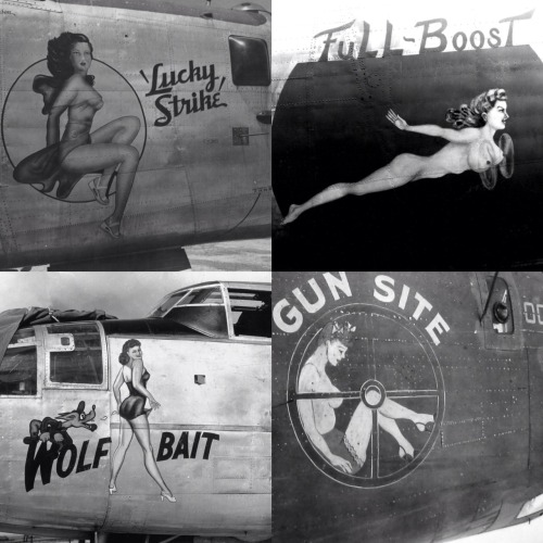 50caliberviking:  freeplanetickettonorthkorea:  boomerstarkiller67:  World War II Aircraft Nose Art  Love WWII art  Hey, Sentimental Journey’s based by my house!   Love this