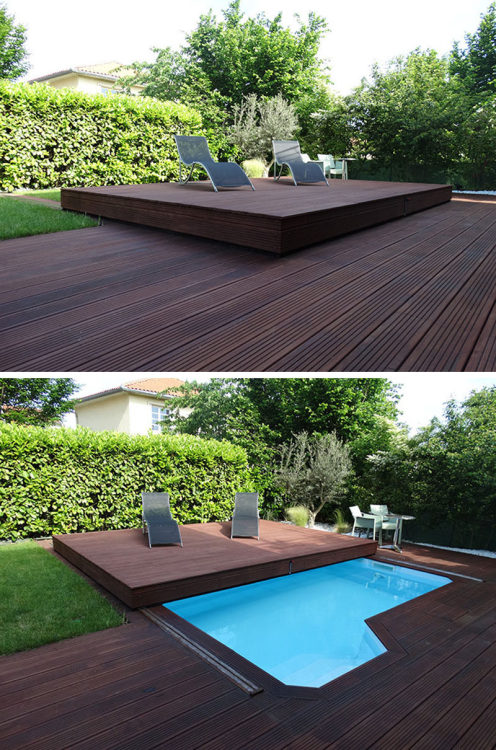 contemporist:  Deck Design Idea – This Raised Wood Deck Is Actually A Sliding Pool Cover