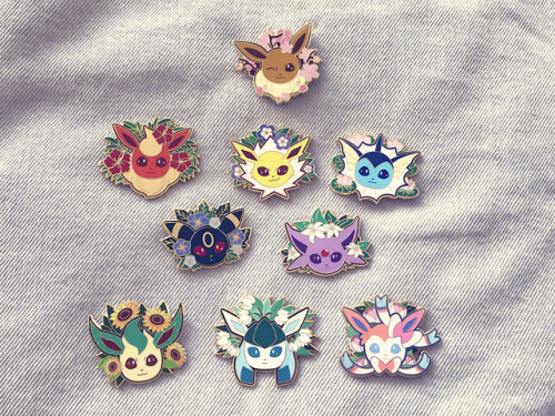 Eeeveelution pins, new and improved, are back on my etsy!