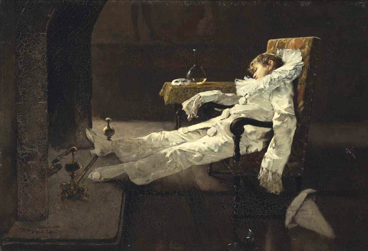 songesoleil:
“Le rêve de Pierrot / Pierrot’s Dream.
Oil on Canvas.
38 x 55.5 cm. (14.96 x 21.25 in.)
Art by Edouard Menta.(1858-1915).
”