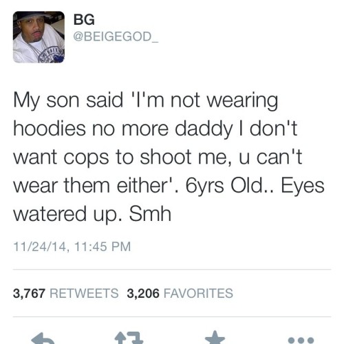 prisillysaurus:unicornpartypeople:  iamkidcanon:  This is heartbreaking…#Ferguson  Gonna cry omg His following: “A 6yr old should not be wiping his dads eyes.. Telling me it’s gone be ok.. Fact is, it will never be ok.”