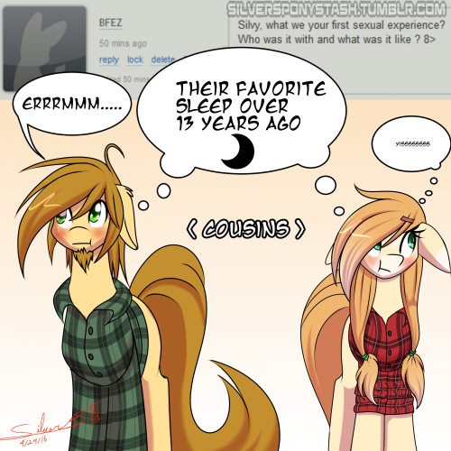 silversponystash: hahaha…. southern incest , AREN’T I SO ORIGINAL?!  *facedesk*feel  free to ask any version of silvy a  question(classic,femboy,mare,filly,husky(canine husky, fox and wolf mix)  or cold silver) or even his cousin lulu and the little