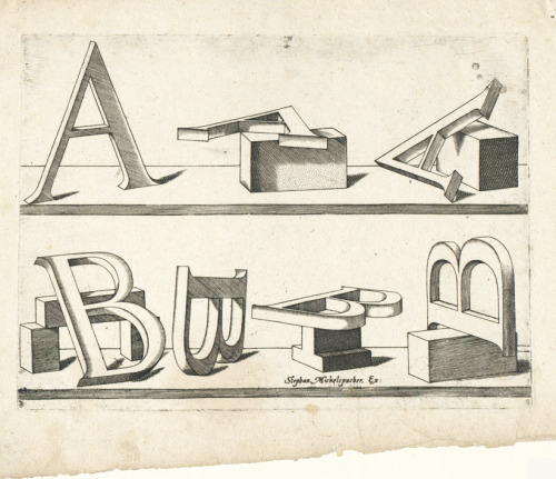 Stephan Michelspacher, Antiqua Capitals, early 17th century. Engraving. “Die Buchstaben in perspekti