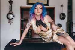 nayrusuicide:All That Jazz 🎶 This photo set of almost 60 pictures by @shotbykhan is now on my Patron! DM for link 💛 #suicidegirls #bluehair #patreon #vintage #tattoo #inkedgirls