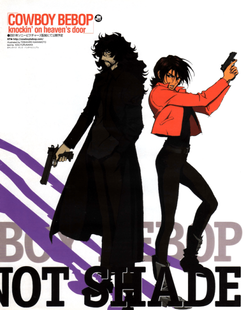 animarchive:    Newtype (03/2001) - Cowboy Bebop: Knockin’ on Heaven’s Door - illustration by Toshihiro Kawamoto.