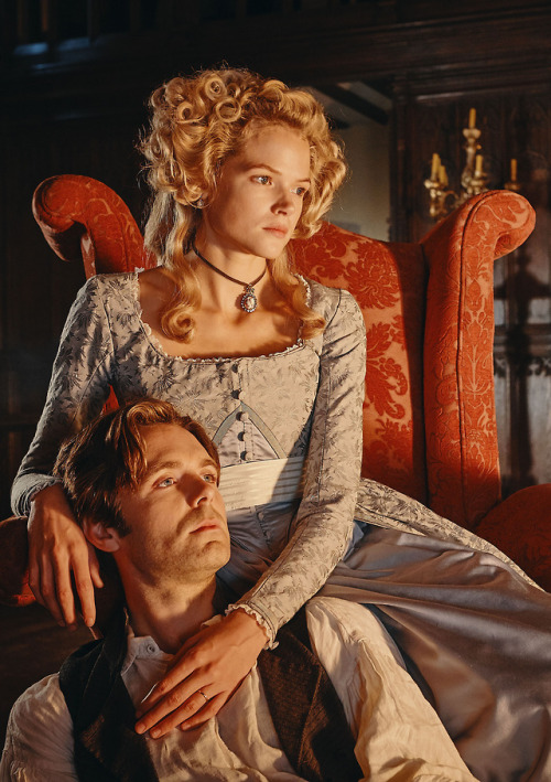 Gabriella Wilde as Caroline Enys and Luke Norris as Dwight Enys in tv series “Poldark&rdq