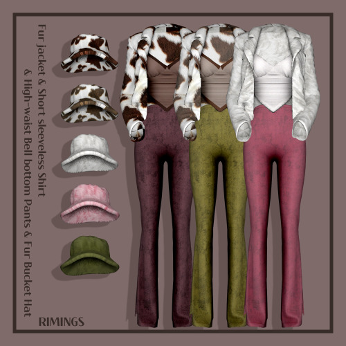 [RIMINGS] Fur jacket &amp; Fur Hat &amp; Bell bottom Pants - TOP / BOTTOM / HAT- NEW MESH- A