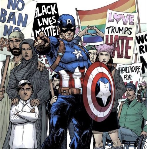 anti-capitalistlesbianwitch: “No, YOU MOVE!” #captainamerica #resist Artist: Tom Hodges