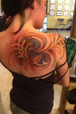 kurtfagerland:  Freehand cover up of a tribal dragon in progress.