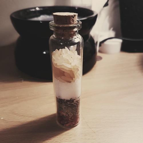 catholicismandcrystals: My first spell jar of the year! I had a really Bad™ week last week, so this 