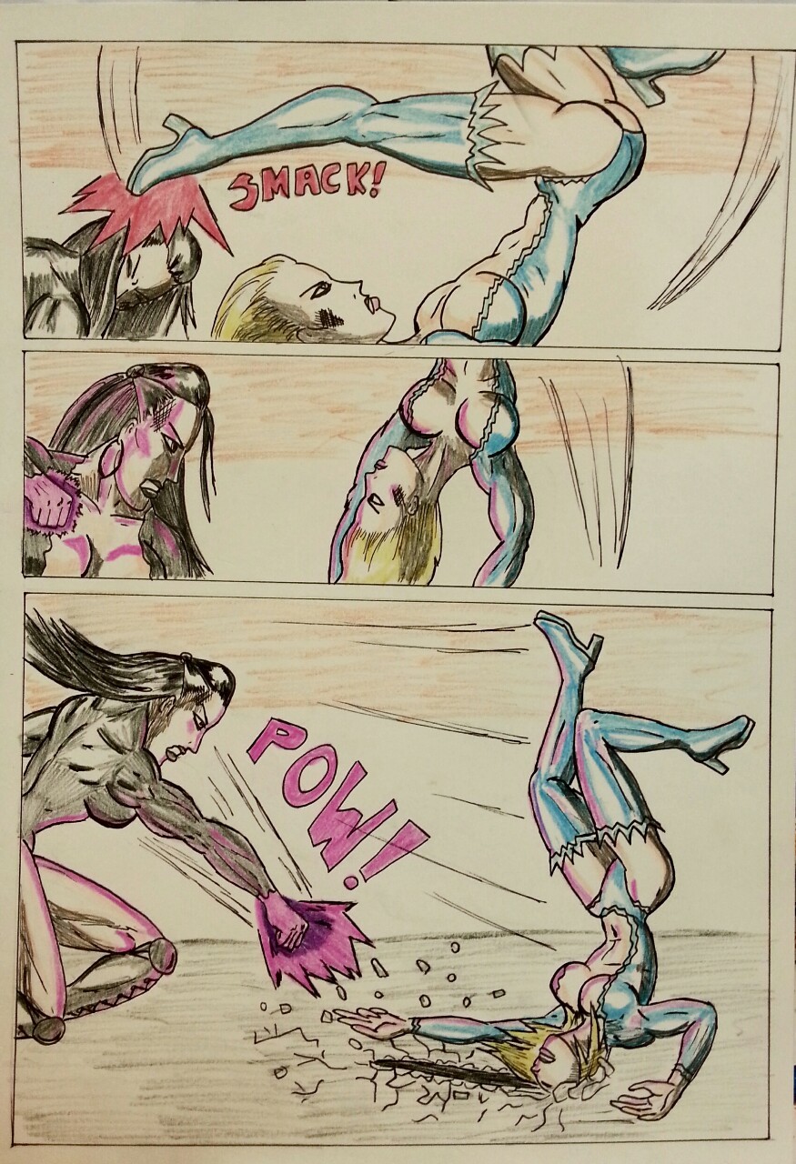 Kate Five vs Symbiote comic Pages 34 - 43  Kate and Ms Blitzen go toe-to-toe