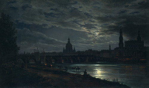 Johan Christian Dahl (Norwegian, 1788-1857) - Dresden by Moonlight