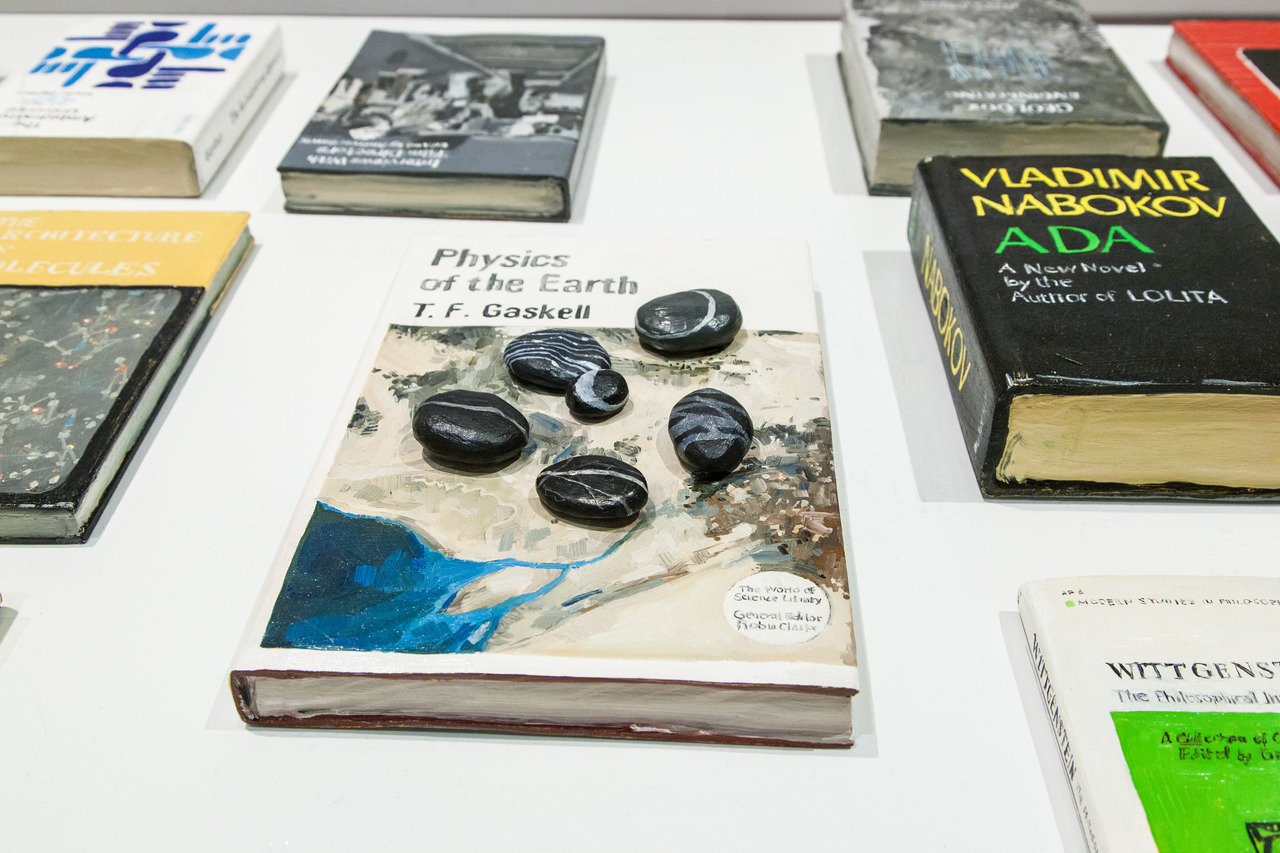 UNTITLED PROJECT: ROBERT SMITHSON LIBRARY & BOOK CLUB, Oil paint on carved wood, dimensions variable, 2014—2019
>> Untitled Project: Robert Smithson Library & Book Club consists of carved and painted book/sculptures based on the titles from the...