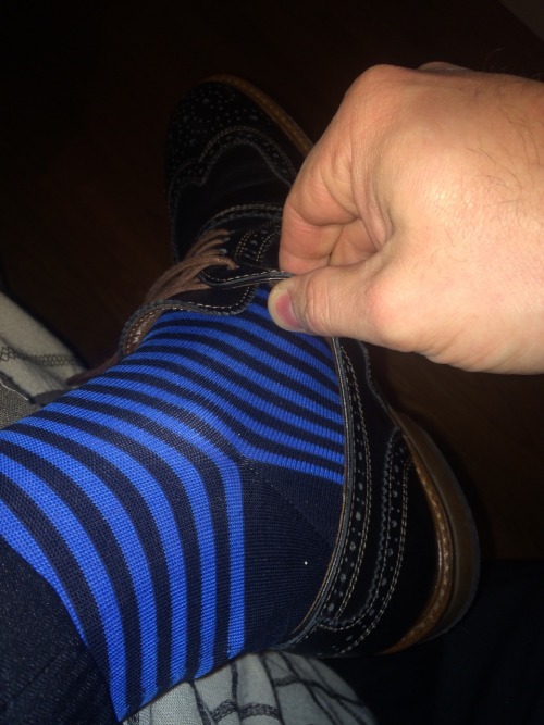 grsx72:  Today’s new Dapper Classics Navy and Royal striped OTCs with my black Mercanti Fiorentini wing tips!