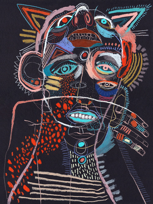 mirrormaskcamera: Black (2015) Mixed media on paper, 21 x 29 cm / 30 x 40 cm. by Marina González Eme 