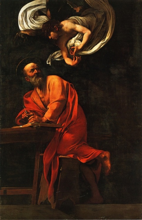 artist-caravaggio: Inspiration of Saint Matthew, 1602, CaravaggioMedium: oil,canvas