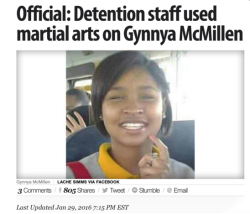 4mysquad:  #GynnyaMcMillen   A Kentucky teen died in juvie hall after staffers used martial arts — and it took jail workers 11 minutes to start CPR after they found her unresponsive, according to 911 audio. Gynnya McMillen, 16, was found “cold”