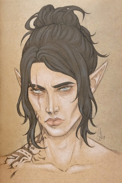 yumikoyuki:Mairon Arkenea, an elven warlock (by witchercraftcos) and Reza Morleth, a half-elven rogu