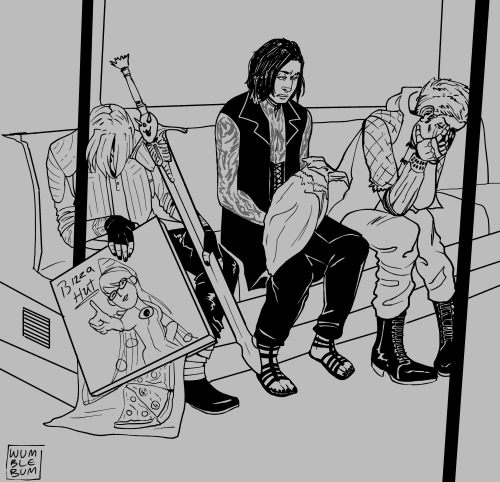 wumble-stuff:Nico got drunk and crashed the van so now they have to ride the subway.