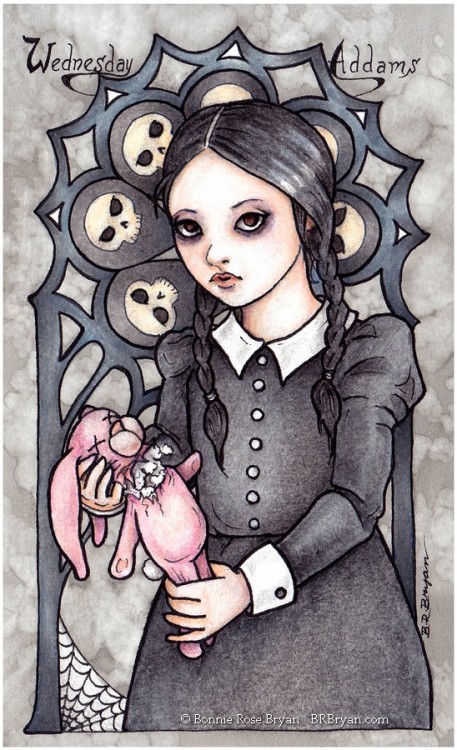 Wednesday Addams, of The Addams Familyink, watercolour, coloured pencilwww.BRBryan.com