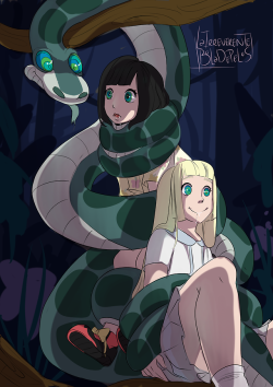 hirotostar-hypnoart:    Commision and art done by @lairreverenteboladepelos, I commissioned her to do this drawing for me. And I love it :)    Moon tries to rescue Lillie from the hypnotic power of Kaa, but ends up being hypnotized too