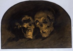 blackpaint20:   Julien Adolphe-Duvocelle (1873-1961)  Two Skulls, wash and charcoal 1898   