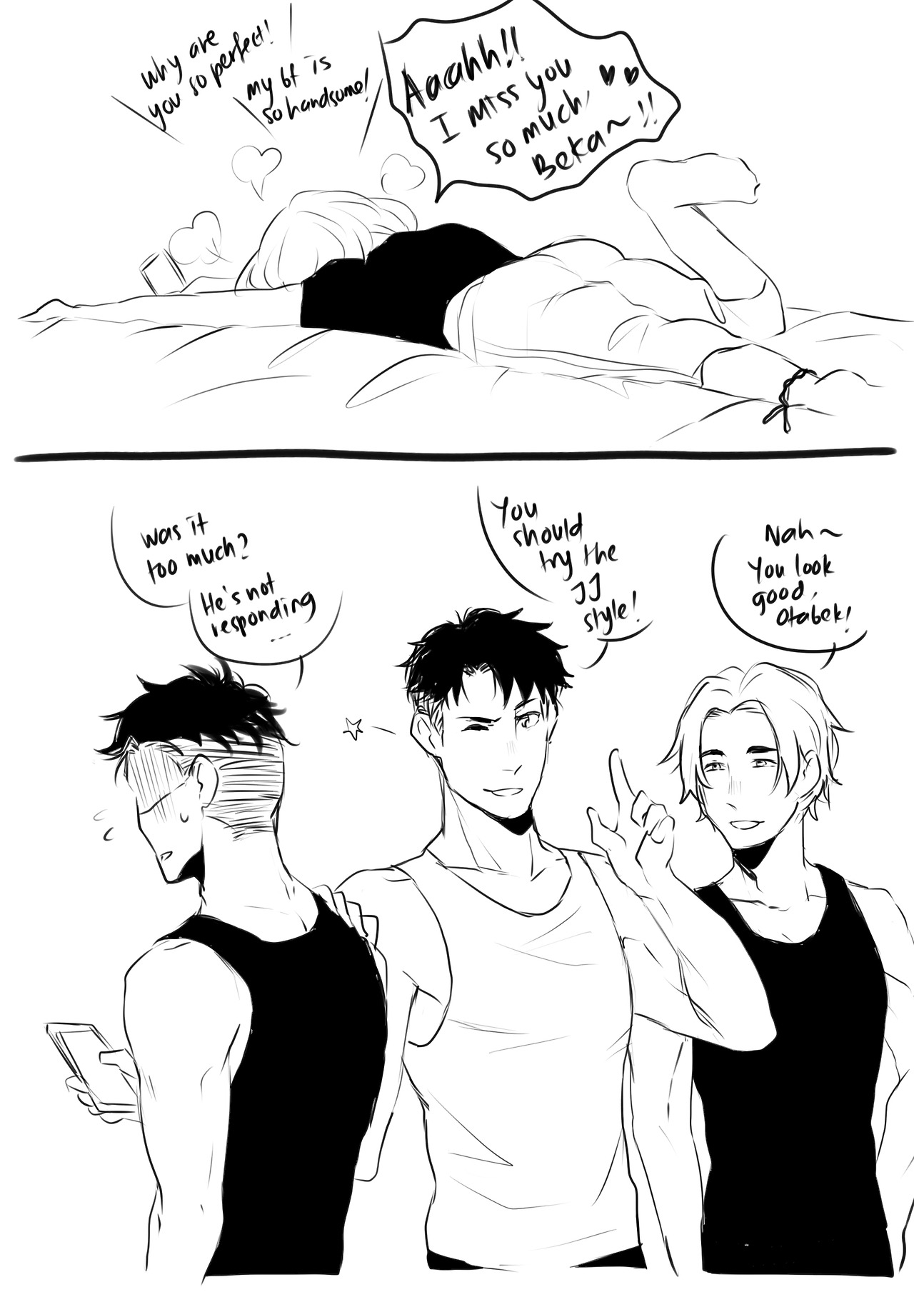 iamatrashfan: Headcanon where when Beka went to US to practice with Leo and JJ. Yuri