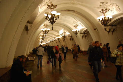 susfu:Down in the Moscow Metro the stations are works of art, mixing sculpture, lights, murals and a