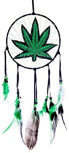 Aces Gifts Marijuana Leaf Pot Weed Embroidered Dream Catcher (16 Inches Long)