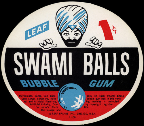 klappersacks:Leaf - Swami Balls bubble gum - 1-cent vend card - 1950’s 1960’s by JasonLiebig on Flickr.