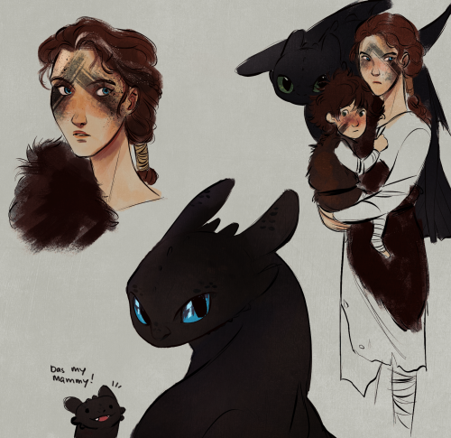 baisleyarts:Valka is Hiccup’s living parent in this au. Stoick died during the massacre of Night Fur