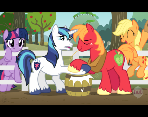 “What? No crazy poneographic shenanigans? What kind of skulduggery is this, NiggerFaggot?” It’s cute pone time, that’s what.  This scene is about a noble fight between two brothers over a barrel of fresh Sweet Apple Acres cider.