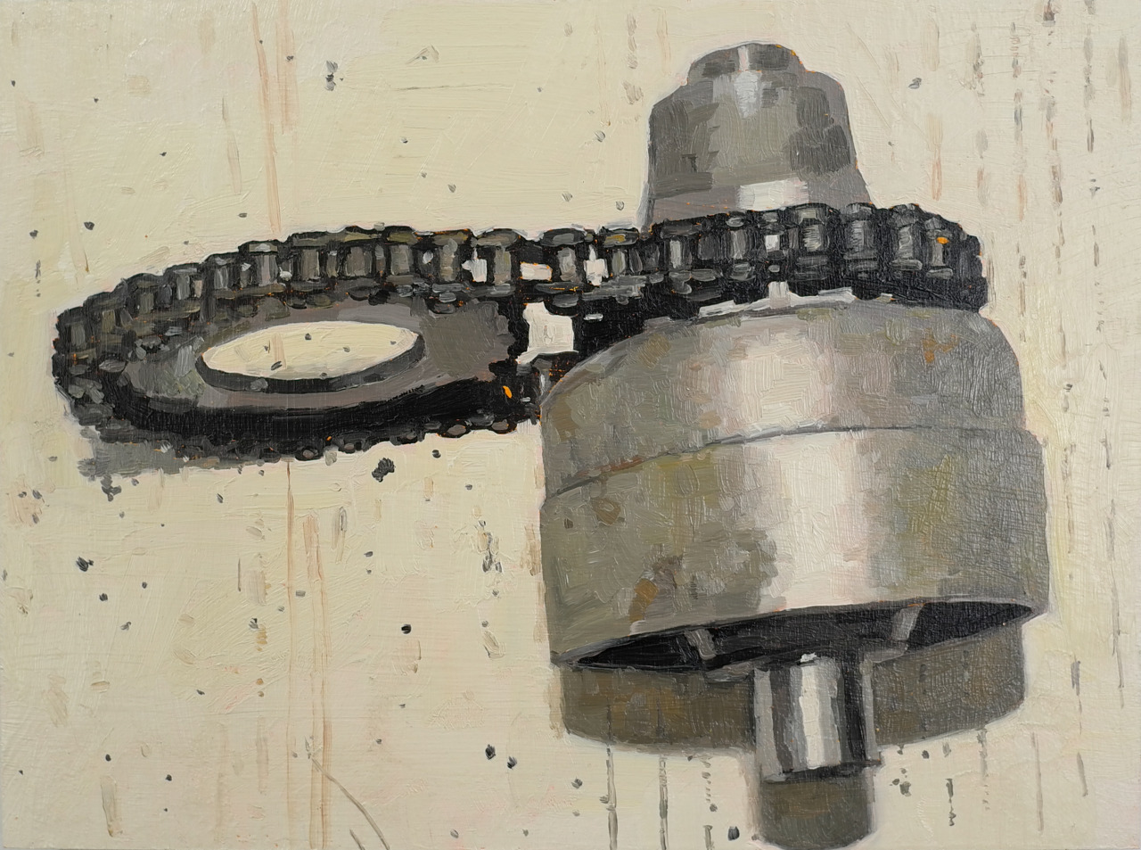 Conrad Bakker
Untitled Project: Honda CB77 Superhawk [PARTS]
[OIL FILTER, CHAIN & DRIVE GEAR 1964 Honda CB77 Superhawk 305 OEM]
2014
oil on wood panel