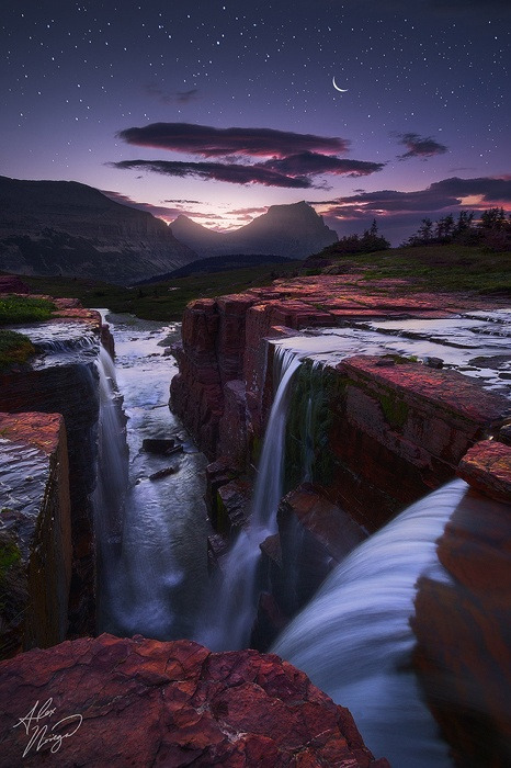 travelgurus:       Morning twilight over Glacier National Park’s Triple Falls