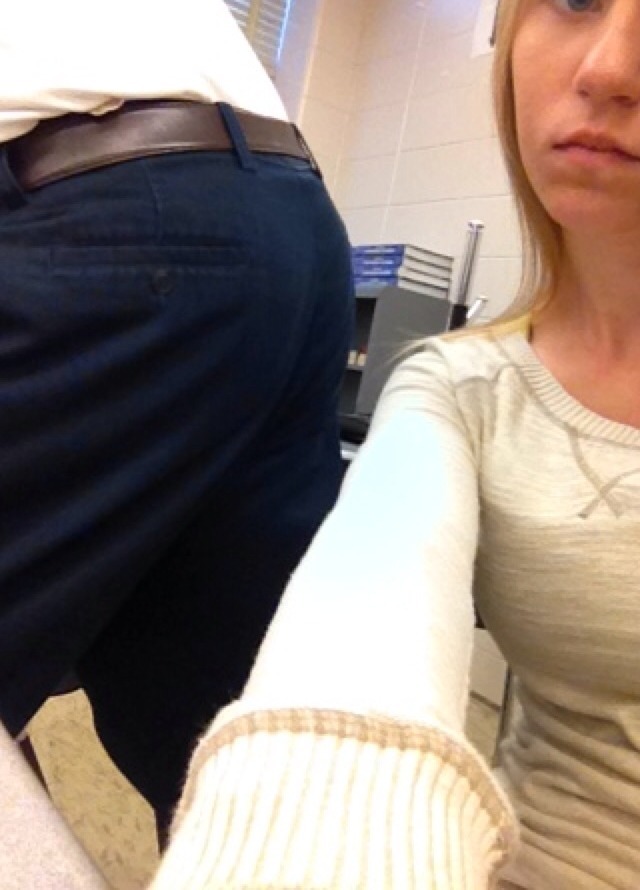 coolscar:  my teacher was bending down to help a student and his butt was in my face