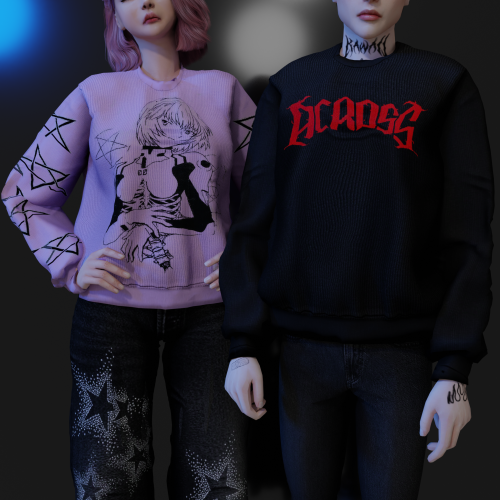 whimp1337: ~ Mesh by me ~ All lods ~ Sweater Across 21 Bot Swatches (ONLY PATREON)~ Shirt Cursed 18 