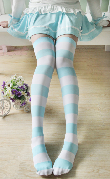 himifashion:  Kawaii Japanese COS Velvet Strip Baby Blue Tights