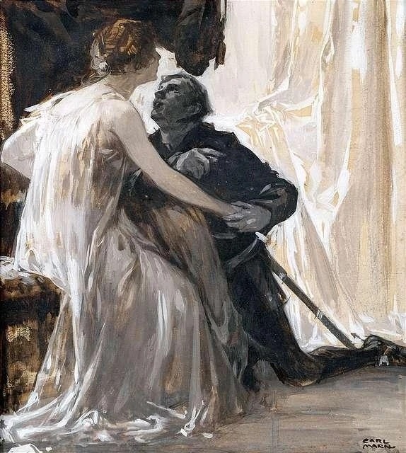 hildegardavon:
“Carl von Marr, 1858-1936
Tristan and Isolde, n/d, gouache on paper, 39x35 cm
Private Collection
”