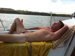 nakedoutdoorguys:  Relaxing on deck