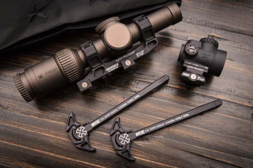 Noveske Super Badass Charging Handles to match the Geissele Super Precision optic mounts. 