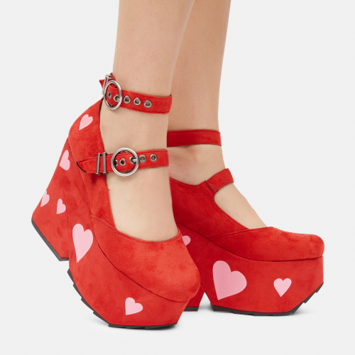 lamoda red melt my heart chunky platform heels ♡